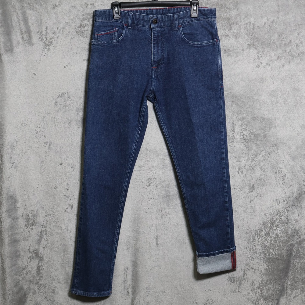 Isaia Napoli Jeans Mens 32x31 Blue Selvedge Denim Slim Fit Iconico Italy